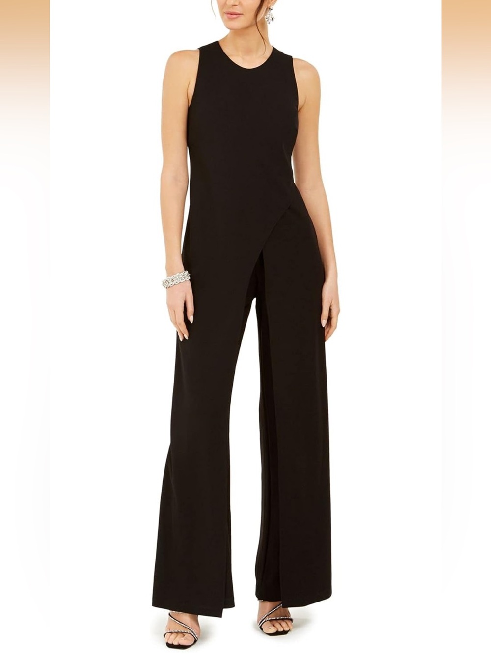 Adrianna Papel Women’s Black Crepe Full Length Jumpsuit Size 10